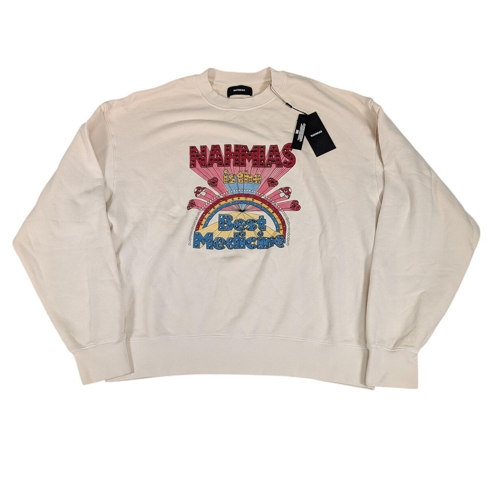 Nahmias Medicine Crystal Sweatshirt‎ Mens Medium White Crewneck Best Medicine